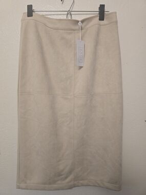 Sage Cream Suede Midi Pencil Skirt
